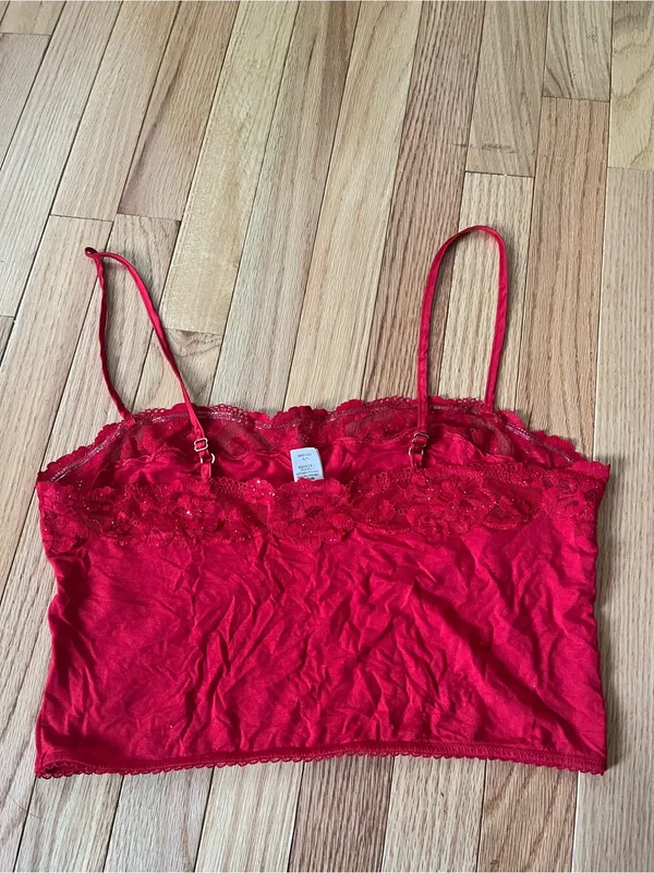 Victoria's Secret Red Lace Cami Crop Tank Top Large Sleep Lounge Pajama Romantic - Image 6