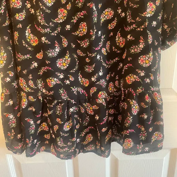 Old Navy Womens Top Dress Medium Black Floral Paisley Ruffle Long Sleeve - Image 7