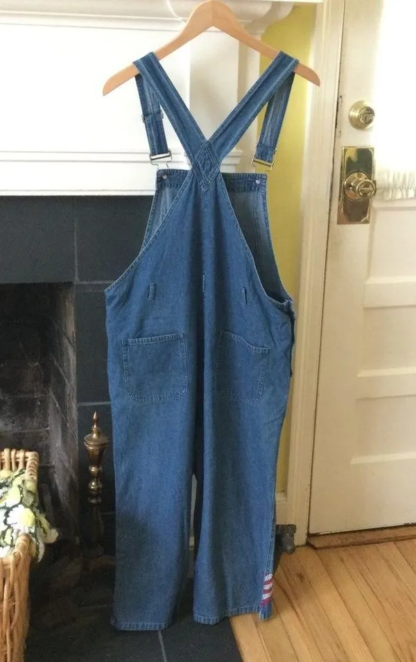 Vintage 90s Agapo Bib Capri Overalls Embroidered Flag - Sz Medium - Image 7
