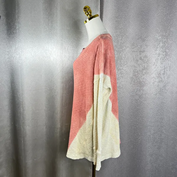 We The Free Free People Colorblock Thermal Waffle Knit Top Plum Coral Small - Image 4