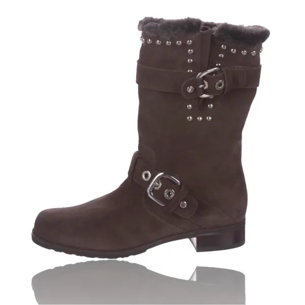 Stuart Weitzman Suede Studded Accent Moto Boots Mid Calf Size 7 Pre-Loved - Image 10