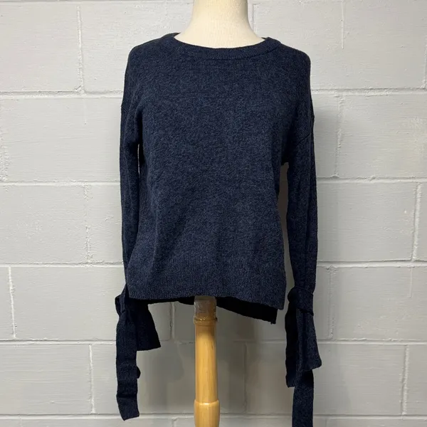 Madewell Marled Baltic Blue Tie Cuff Pullover Sweater Size XXS - Image 3