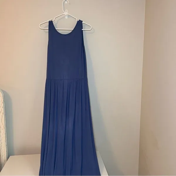 Women's Blue Gray Maxi Dress Flowy Soft Sleeveless Summer Casual Medium Beach - Image 3