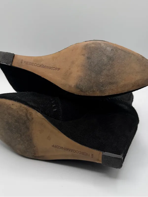 Rebecca Minkoff Black Suede Hidden Wedge Pointed Toe Booties 8.5M - Image 6