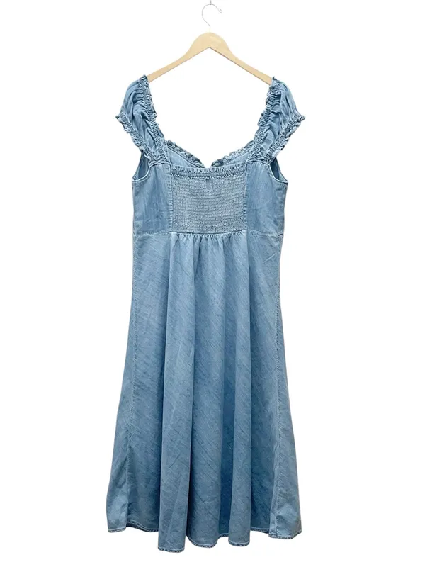 NWT GAP Eaton Denim Maxi Dress Size XL Light Wash Cotton Ruffle Cottagecore Boho - Image 3