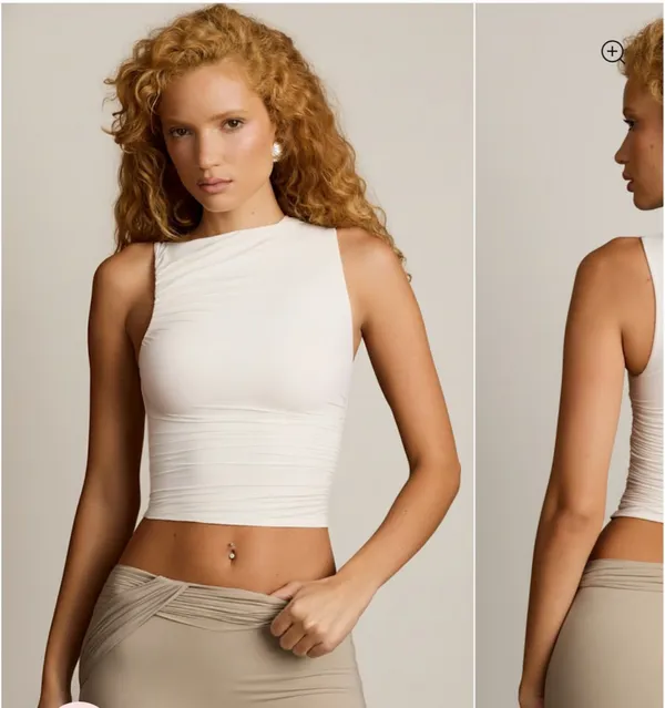 Oh Polly Kirbie Asymmetric Ruched Top Vanilla - Image 2