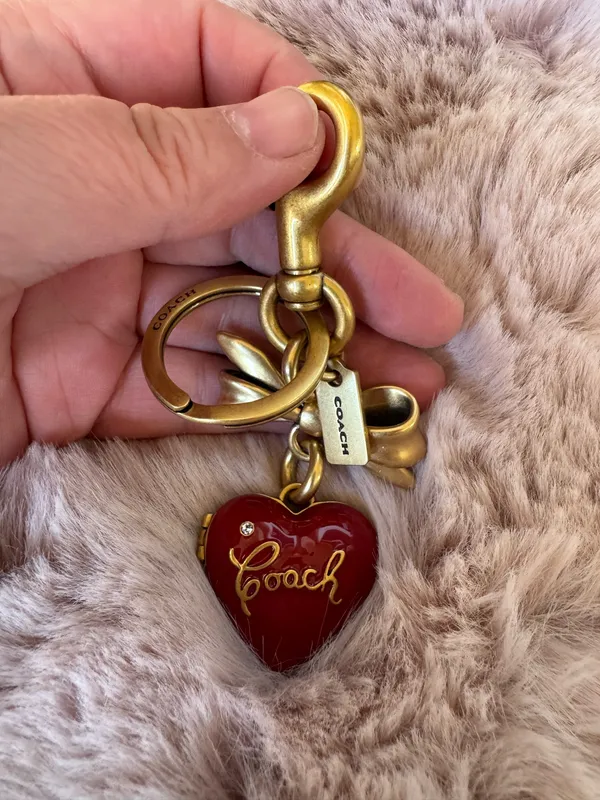 Coach Bow Heart Locket Bag Charm Keychain Key Fob CZ276 Brass / Ruby Red - Image 9