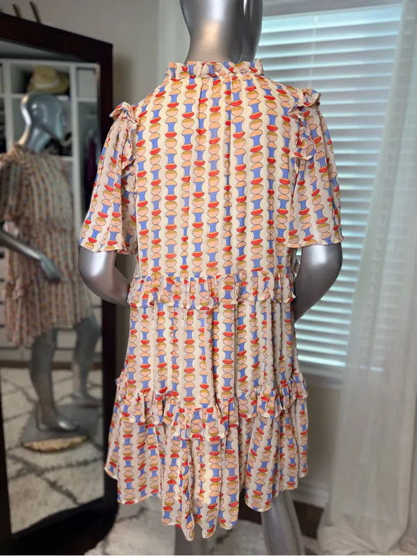 Easel Multicolor Abstract Print Tiered Mini Dress Short Sleeve Large - Image 4
