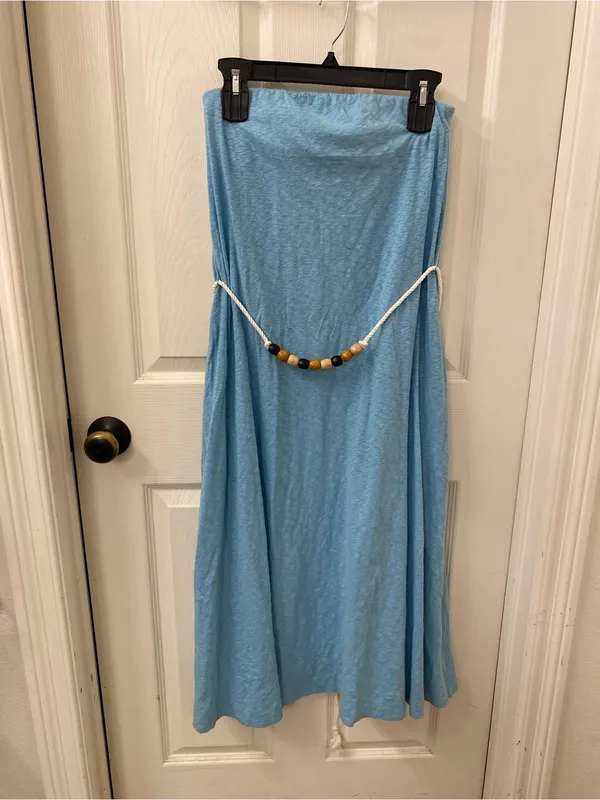 Free People Beach Strapless Light Blue Midi Dress - Image 3