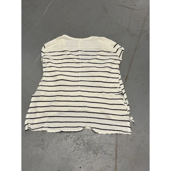 Free People We The Free Striped Thermal V-Neck Top Cream Black XS Waffle Knit - Image 3