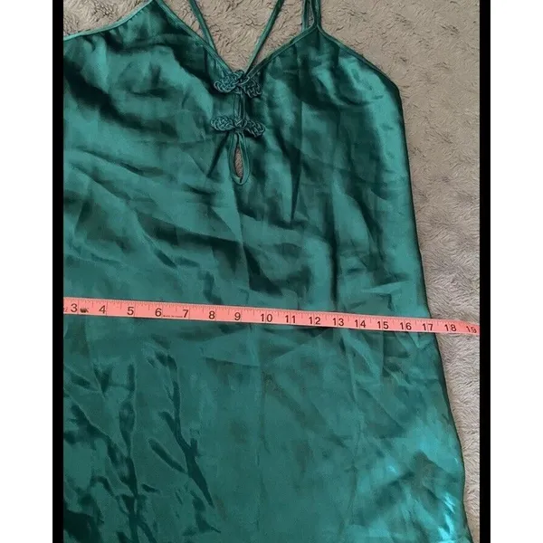 Vtg California Dynasty Emerald Green Satin Maxi Slip Dress Size S Chinese Knot - Image 15