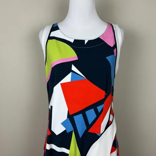 Dolcezza Dress Womens Medium Colorful Shift 60s 70s Sleeveless Pocket Mod Mini M - Image 3