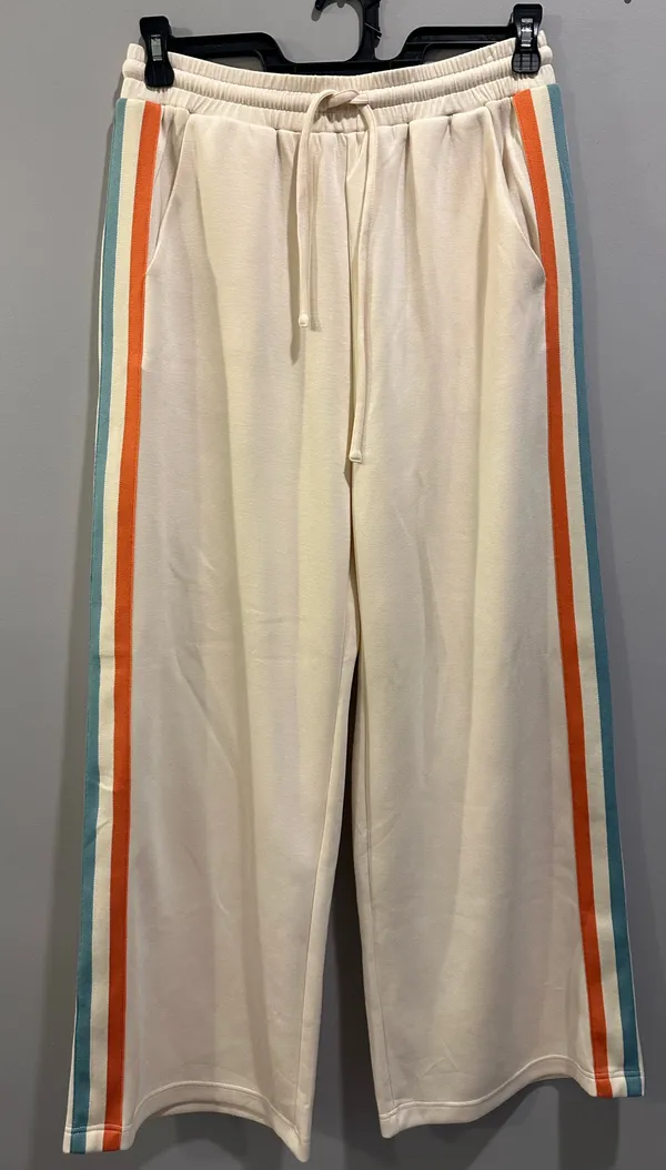 JODIFL Striped Detail Quarter-Zip Pullover and Straight Leg Sweatpants Matching Set Cream Multi - Image 13