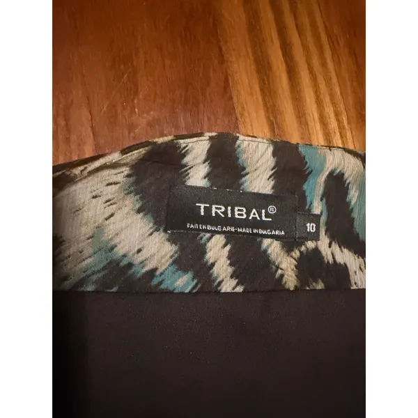 Tribal Animal Print Pleated A-Line Skirt Leopard Zebra Teal Brown Size 10 - Image 8