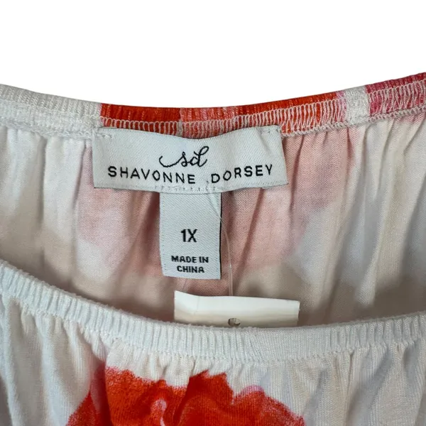 Shavonne Dorsey Floral Peasant Blouse Long Sleeve Pink‎ Red White Boho Top 1X - Image 3