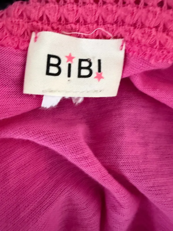 Bibi Hot Pink Barbiecore Crochet Trim Henley Size Small. - Image 5