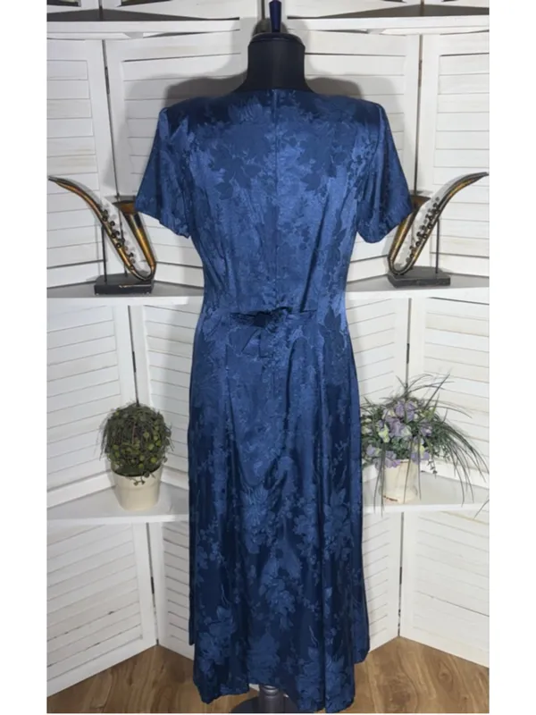 Vintage 80s 90s dress goth Victorian style navy floral texture sweetheart 9 10 - Image 2