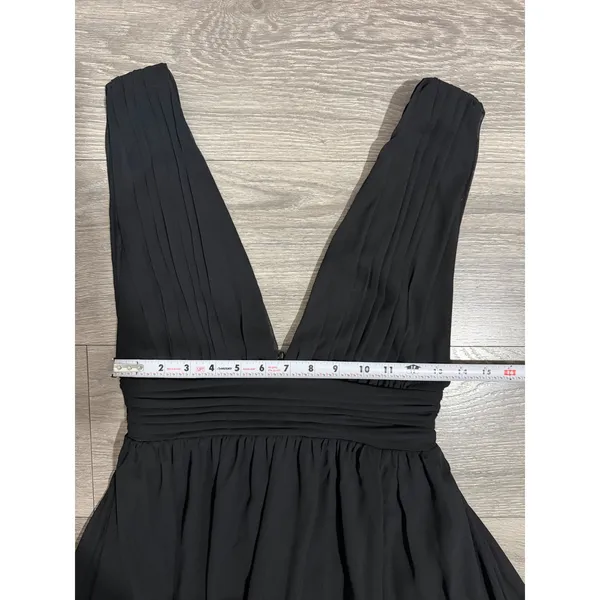 Lulus Maxi Dress XS Heavenly Hues Black Deep V-Neck Side Slit Gown Prom Romantic - Image 8