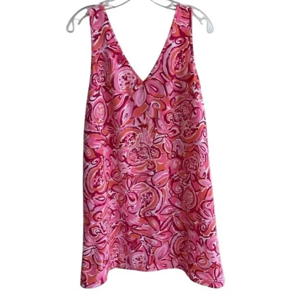 Lilly Pulitzer Pink Orange Floral Paisley V-Neck Sleeveless Shift Dress Size 6 - Image 2