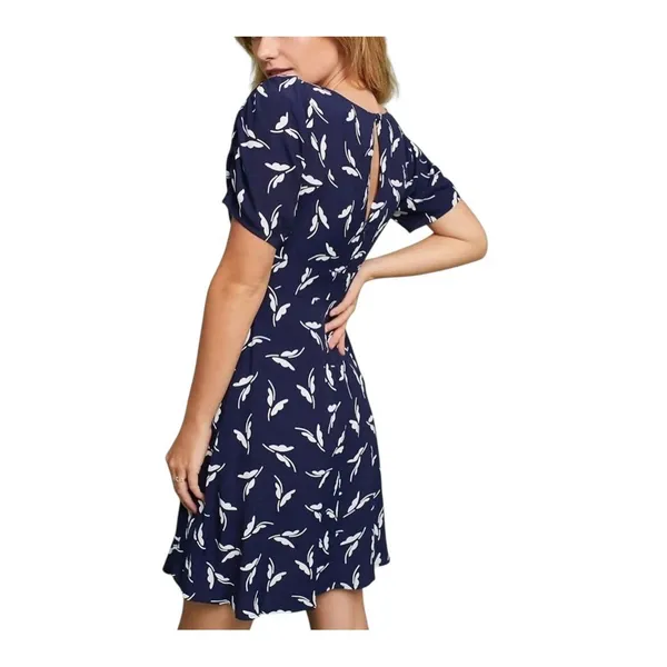 Maeve Anthropologie Navy Blue White Fern Print Sweetheart Mini Dress XS - Image 2