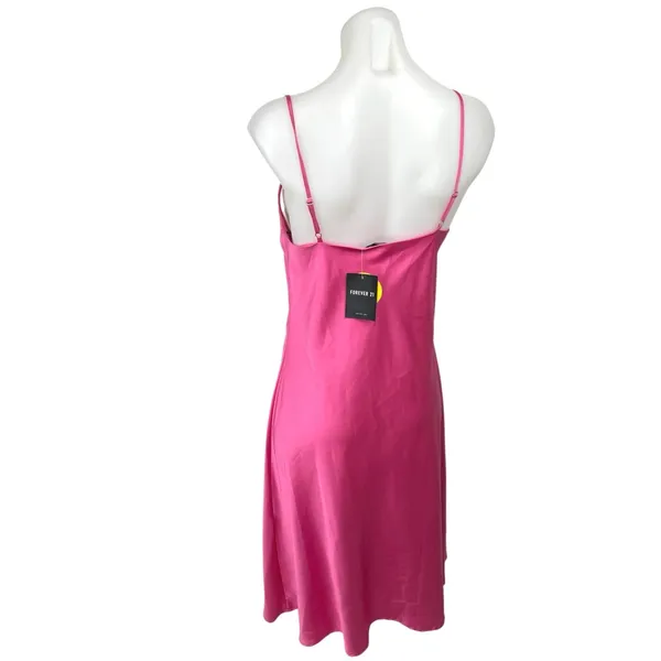 NEW Forever 21 Pink Silk Satin Spaghetti Midi Cami Camisole Slip Tank Dress M - Image 2