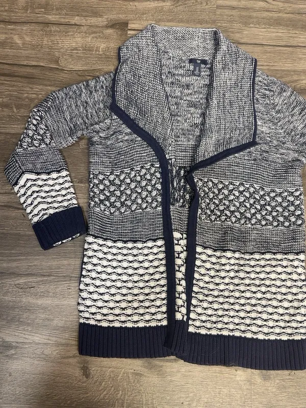 Gap Women’s Chunky Knit Open Front Cardigan Navy Cream Size M - Image 3