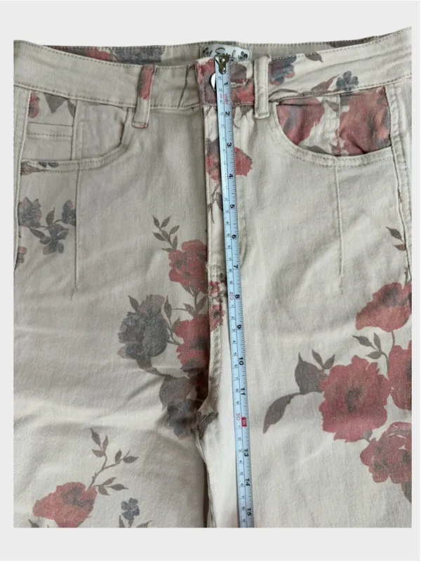 Easel Floral Print Barrel Denim Pants Size M - Image 4