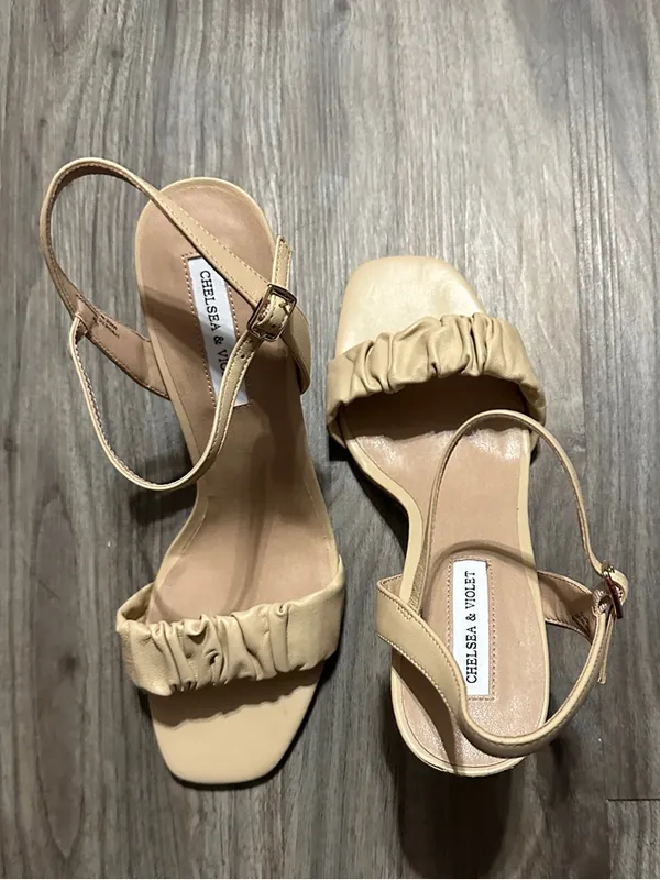 Chelsea & Violet Nude Ruched Ankle-Strap Heels - Image 10
