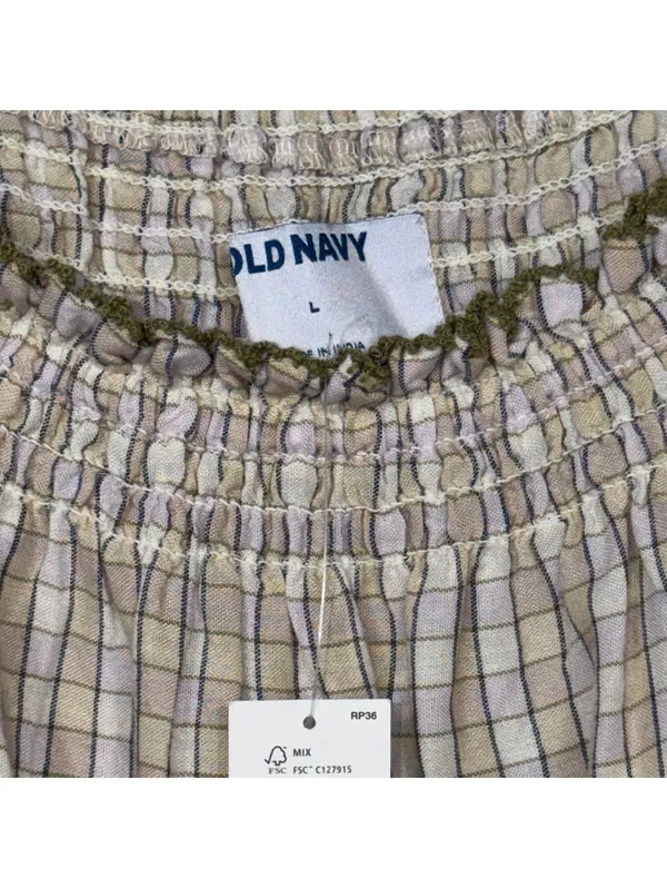 Old Navy Women’s Plaid Smocked Peasant Blouse Size Large Cottagecore Boho NWT - Image 5