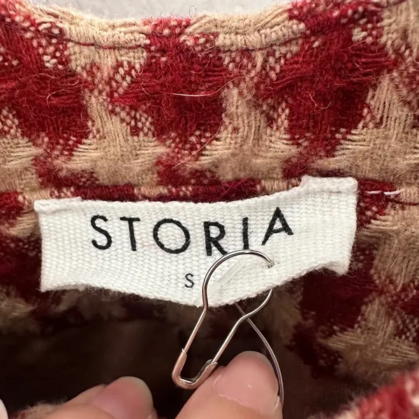 Storia Red Houndstooth Tweed Wide Leg Jumpsuit Overalls Small NWT - Image 4