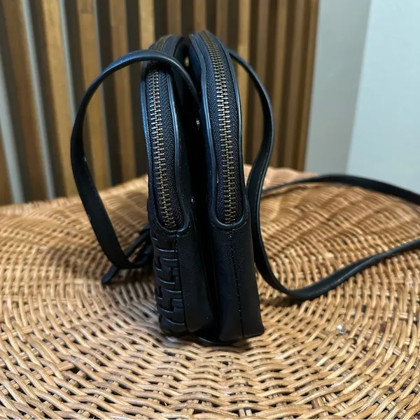 Anthropologie Black Faux Leather Woven Crossbody Bag Adjustable Strap - Image 7