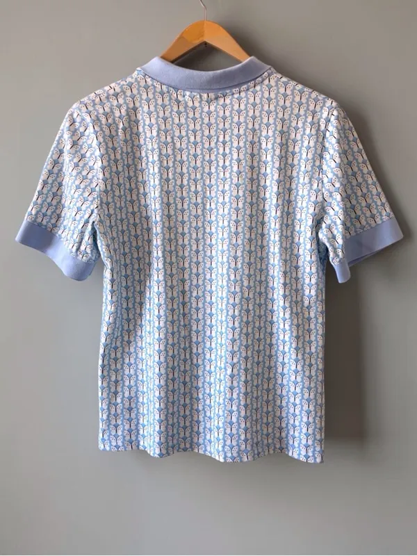 Maeve by Anthropologie, Butterfly Print Polo, Women, L, Preppy, Blue - Image 3