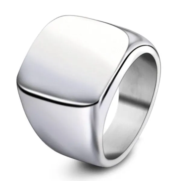 Signet Ring Polished Silver Tone Hypoallergenic Stainless Steel Sz 7 Unisex - Image 3