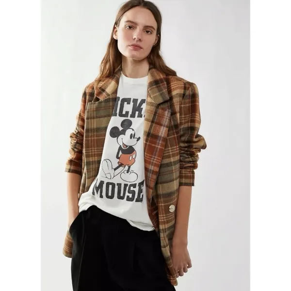 Free People Wool Mari Tartan Plaid Blazer Winter Wheat Large Dark Academia - Image 6