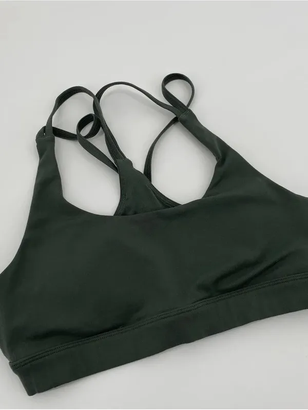 ALO Yoga Airbrush Suspension Sports Bra in Dark Green - Image 3