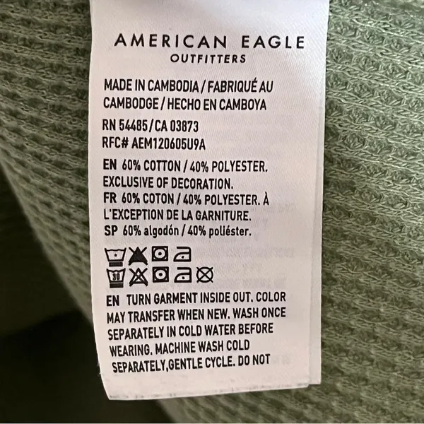 Women's Juniors American Eagle Long‎ Sleeve Henley Size Medium Green Hippie Boho - Image 4