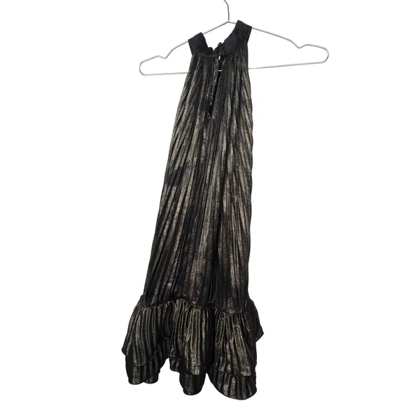 L'IDEE WOMAN soleil Mini Dress Gold Metallic Pleated Halter Ruffle - Image 6