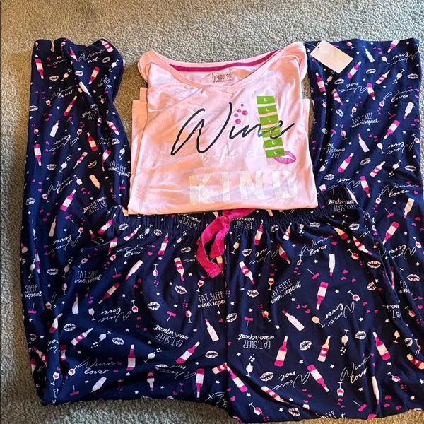 BE Yourself Sleepwear wine motif Pink and Navy Pajama Set - Image 9