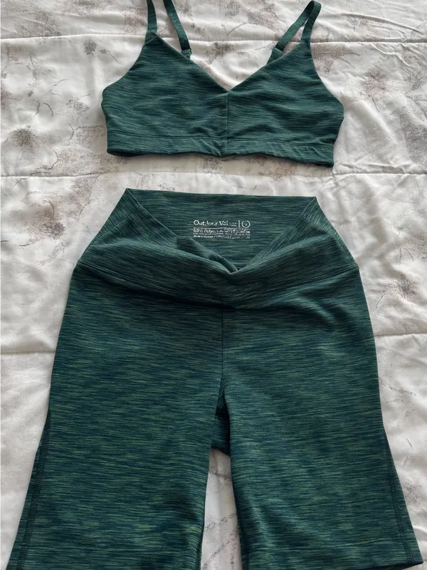 Outdoor Voices matching set of Dark Teal Heather Bike Shorts & sport bra, size S - Image 7