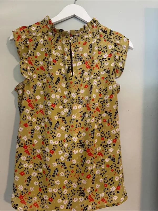 LOFT Olive Green Floral Ruffle-Sleeve Dress - Image 8