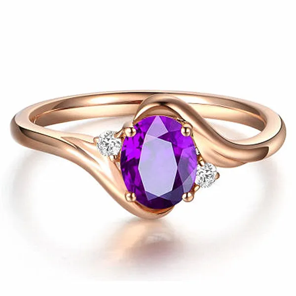 14K Rose Gold Plated Adjustable Purple Crystal Amethyst Ring for Women - Image 2