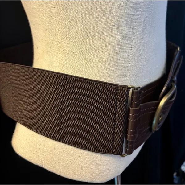 Vintage Style Brown Elastic Cinch Belt Wide Faux Leather Buckle Plus Size 18/20 - Image 5