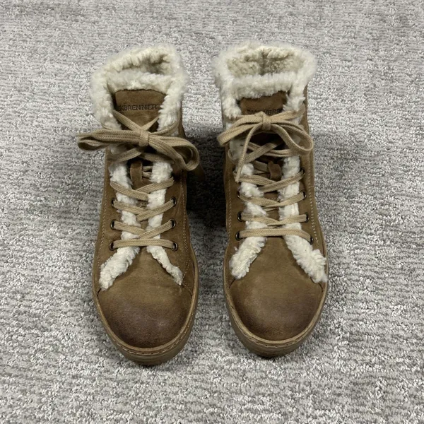 Weinbrenner Boots Womens 39 US 8 Brown Suede Leather Faux Fur Lace Up - Image 4
