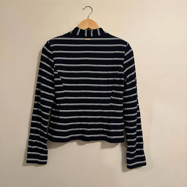 Calvin Klein Navy and White Striped Knit Blazer Size 4 - Image 8