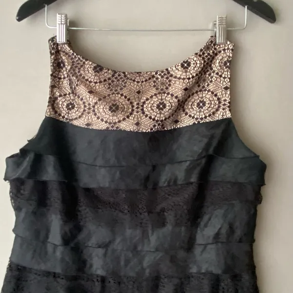 London Times Silk Lace MobWife Office Siren Tiered Cocktail‎ Dress 14 Black - Image 2