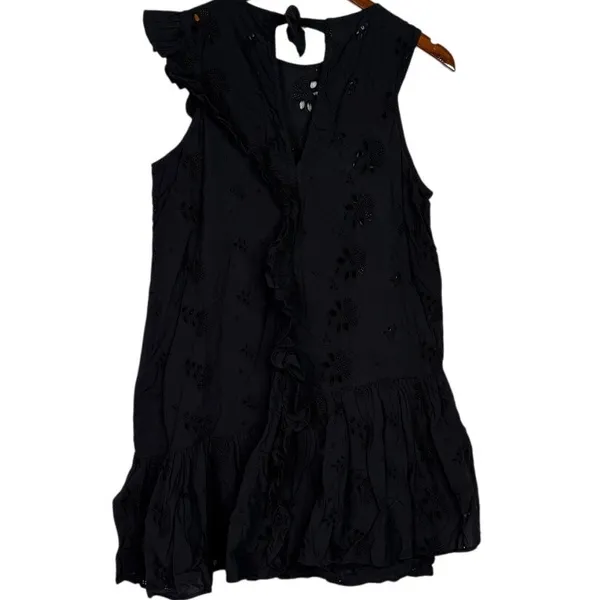 Zara Delicate Eyelet Floral Daisy Embroidered Sleeveless Mini Dress Large Black - Image 13