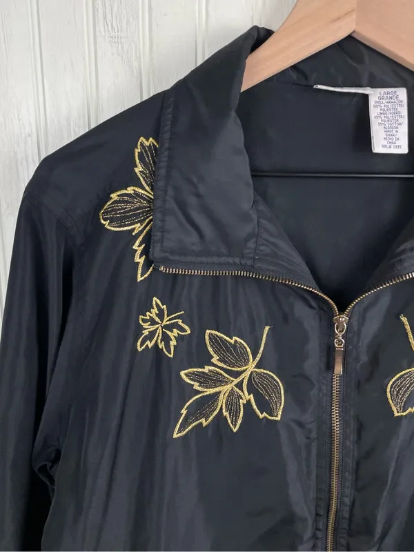 Vintage Cabin Creek Windbreaker Jacket Womens Size Large Embroidered Fall Leaves - Image 3