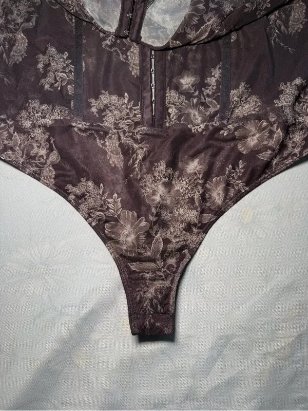Free People Brown Floral Satin Bodysuit - Image 3