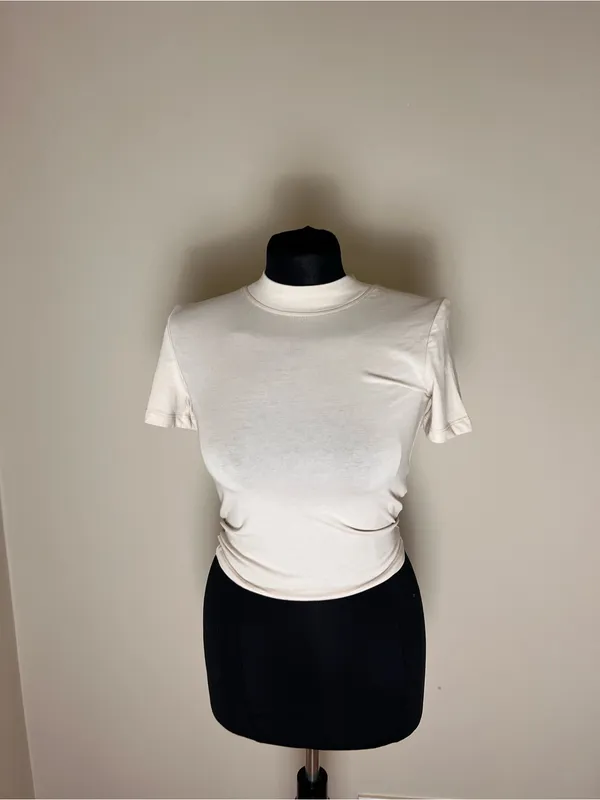 Zara High-Neck Crop Short Sleeve Tee - Cream White NWT - Image 2