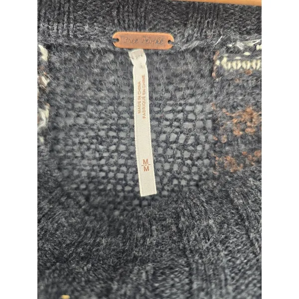Free People Cardigan Womens M Wool Blend High Low Fringe Toggle Gray‎ EUC - Image 3